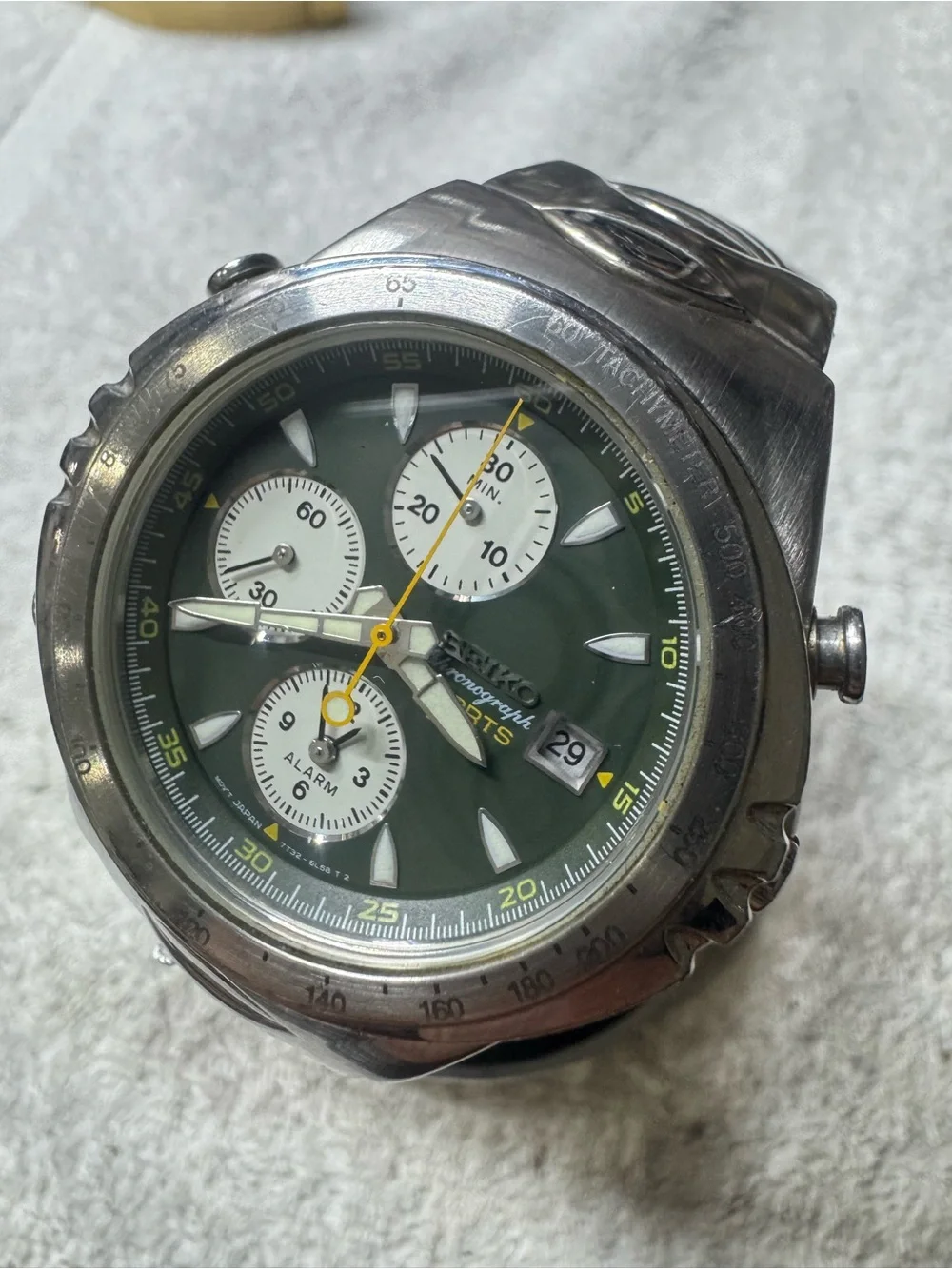 Seiko Chronograph Watch - Green Dial with Yellow Accents